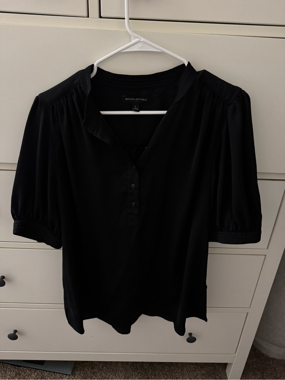 Banana Republic Black Puff-Sleeve Henley Blouse